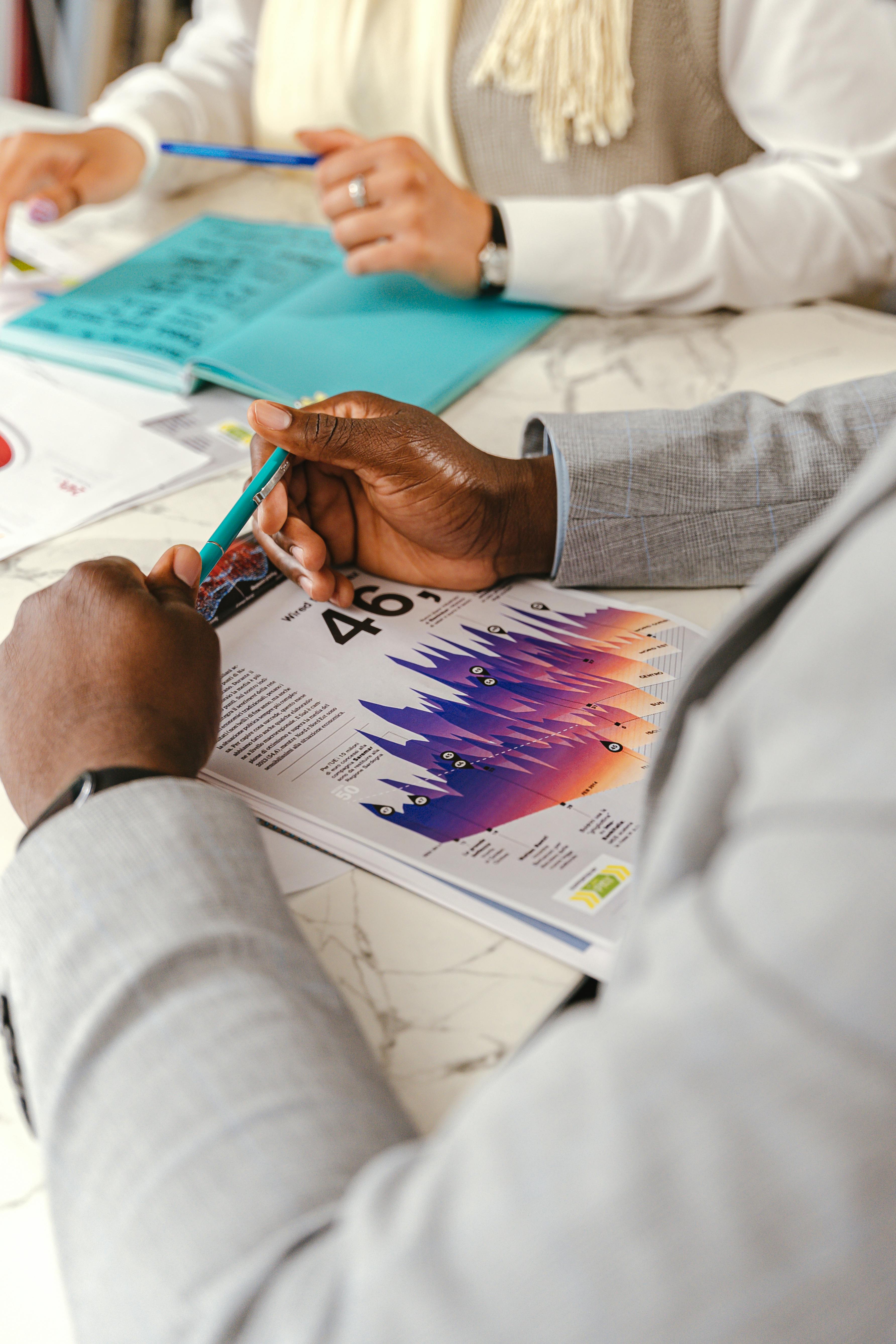 Close-up of market trend charts and business analysis documents